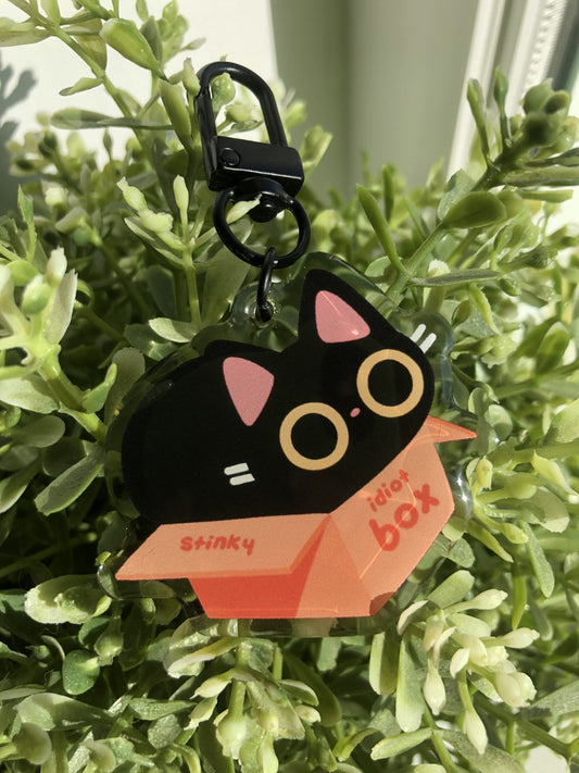 idiot box cat acrylic charm